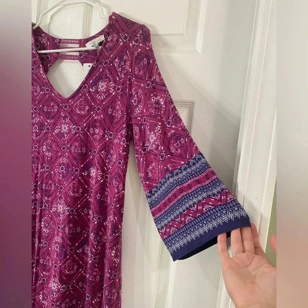 Skies Are Blue Women Navy Purple Casual Dress Above Knee Stretch Small Boho